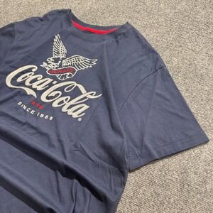 Y2K Coca-Cola T-Shirt Men's Large Cotton Embroidered Blue Single Stitch VTG